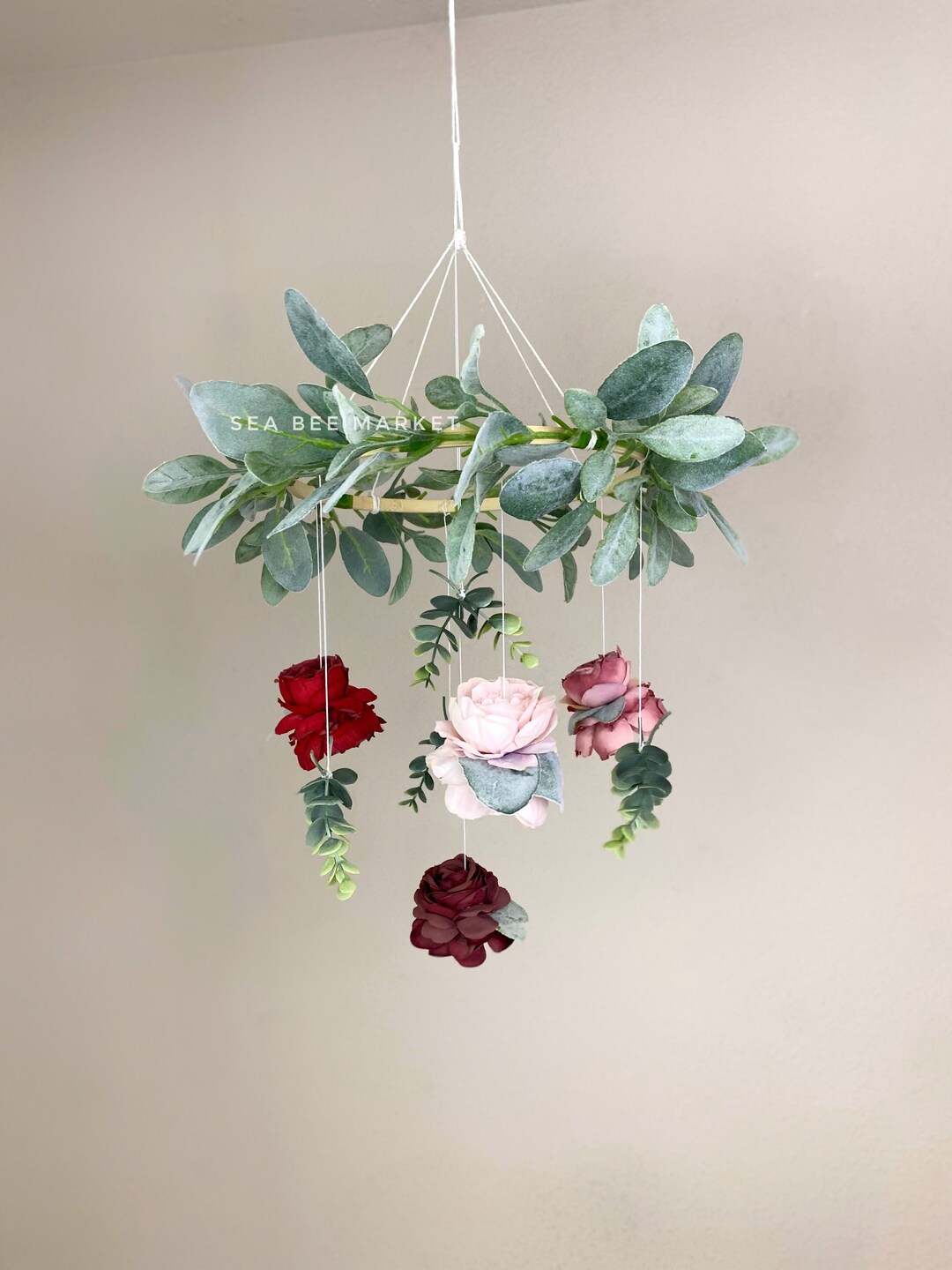 Floral Crib Mobile With Mauve, Plum, Blush, and Red Peonies / Garden