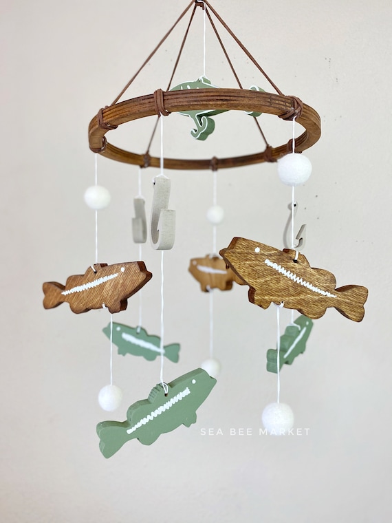 Bass Fishing Crib Mobile Freshwater Fishing Nursery Largemouth Bass, Fishing  Hooks, Lures Decor Fishing Baby Shower 