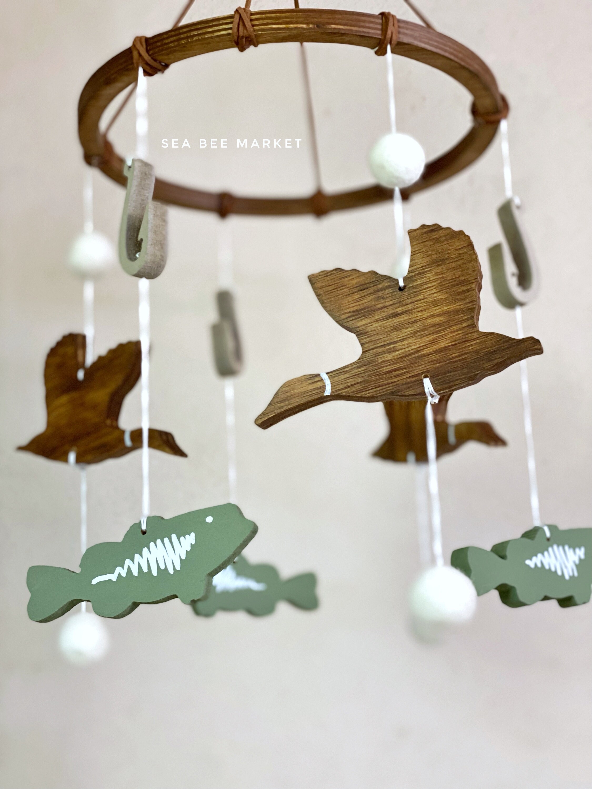 Duck and Bass Wooden Crib Mobile Freshwater Fishing and Hunting Nursery Largemouth  Bass, Fishing Hooks, Lure, Ducks, Baby Shower Gift 