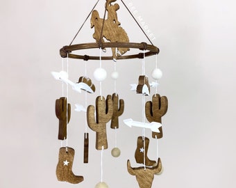 Neutral Cowboy Western Crib Mobile - Classic/Vintage Cowboy Nursery Mobile - Rodeo Nursery - Wild West - Cowboy Boots, Cactus, Hats, horse