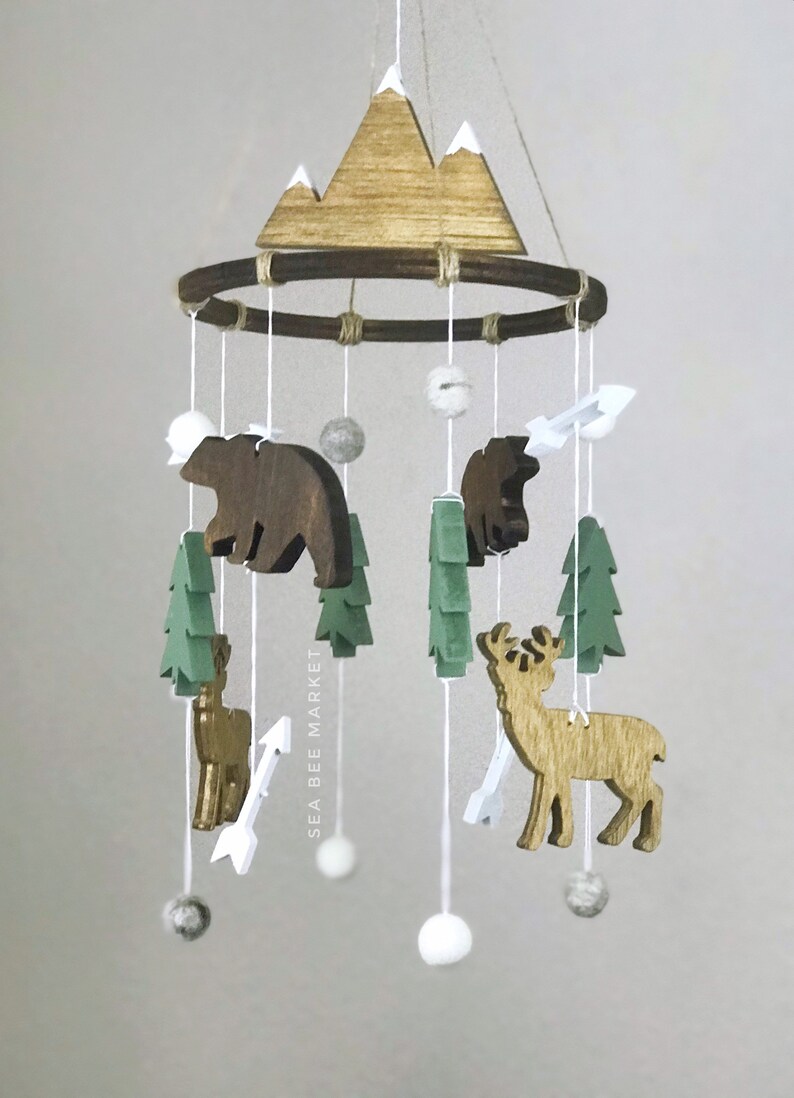 Woodland Animals Crib Mobile Wooden Baby Crib Mobile Etsy