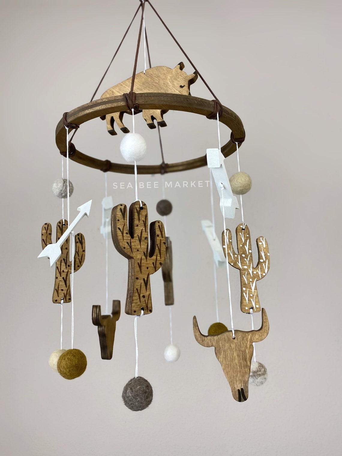 Bison and Cactus Crib Mobile Boho Desert Themed Baby Mobile Etsy