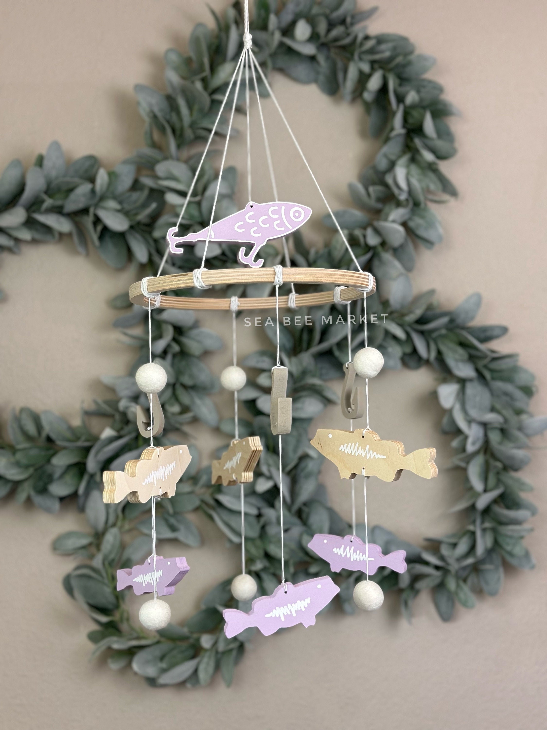Girl's Fishing Crib Mobile: Largemouth Bass, Lavender Accents