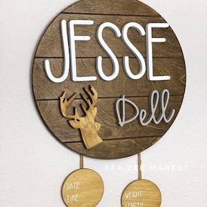 Woodland Nursery Name Sign: 3D Deer, Removable Baby Stats