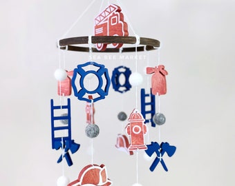 Firefighter Crib Mobile - Fireman Nursery Decor - Fire trucks, wooden crib mobile, first responders baby shower gift