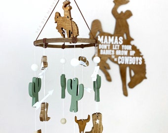 Mobile western cowboy pour lit de bébé - classique/vintage mobile pour chambre de bébé cowboy - chambre de bébé rodéo - Far West - bottes de cowboy, cactus, chapeaux de cowboy, cheval