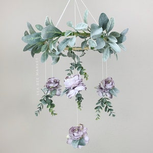 Lavender Floral Crib Mobile: Peonies, Eucalyptus, Lambs Ear