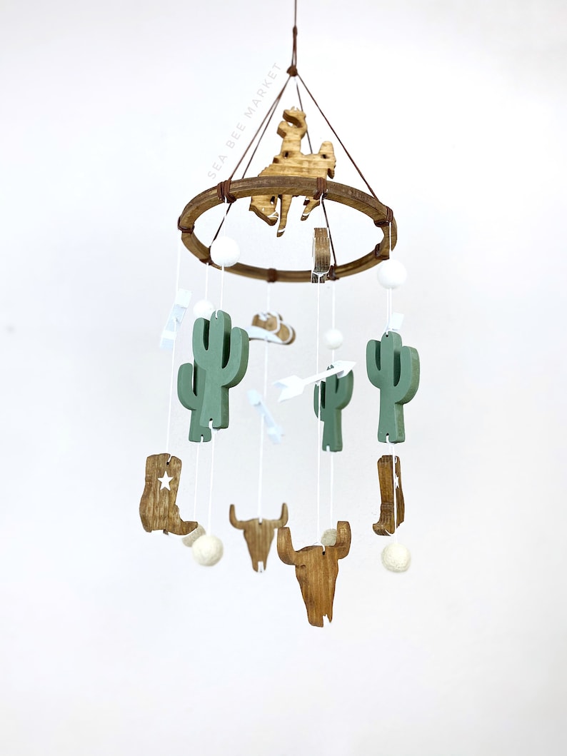 Cowboy Western Crib Mobile Klassieke/Vintage Cowboy Kinderkamer Mobiel Rodeo Kinderkamer Wilde Westen Cowboylaarzen, Cactus, Cowboyhoeden, Paard afbeelding 7