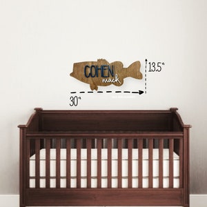 Fishing Nursery Name Sign - Wood largemouth bass with first and middle name for lake house, outdoorsman, national park themed baby room
