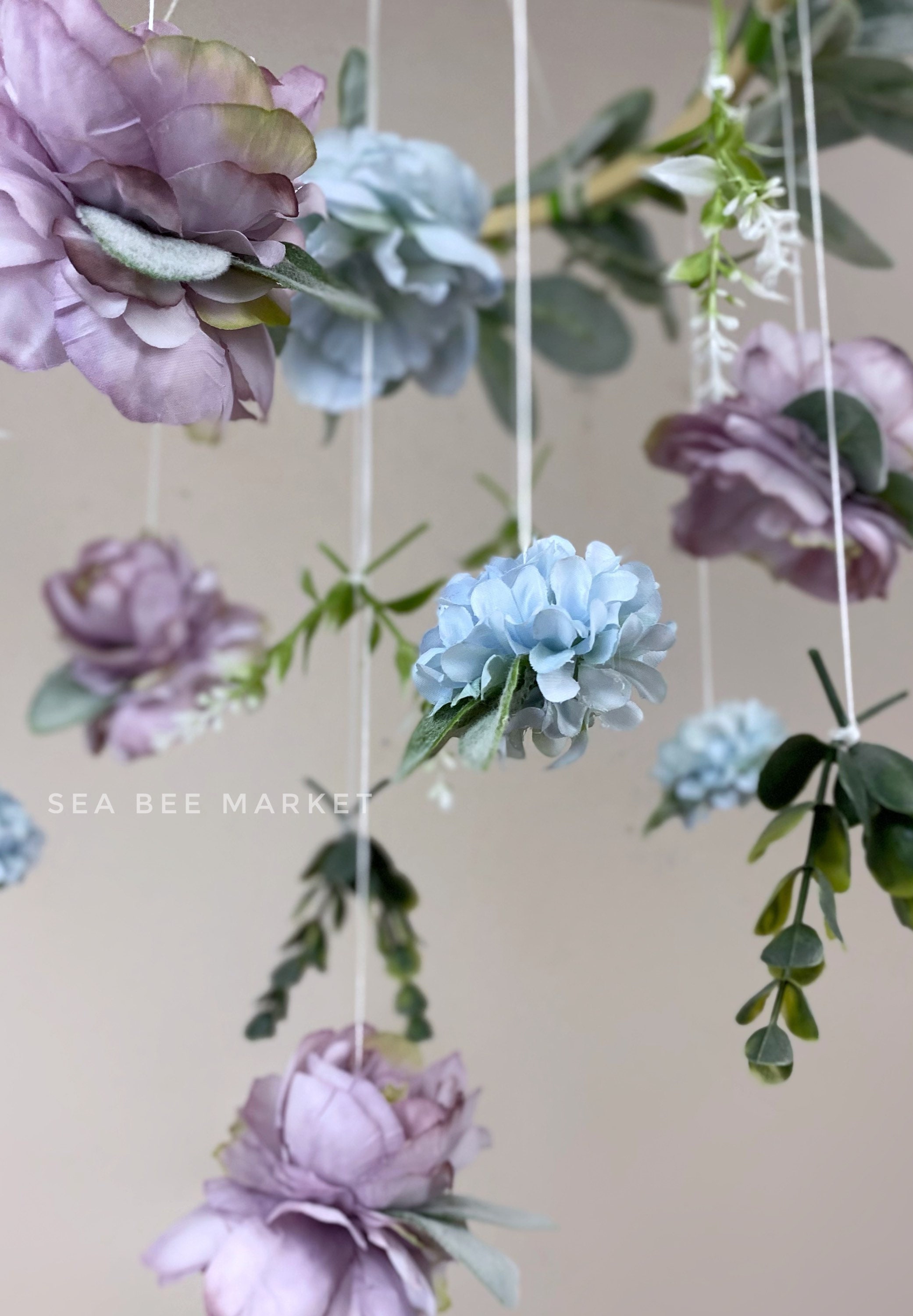 Floral Crib Mobile With Lavender and Robins Egg Blue Silk Etsy