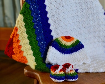 Rainbow Baby Set (PATTERNS ONLY) Blanket, Hat, & Booties