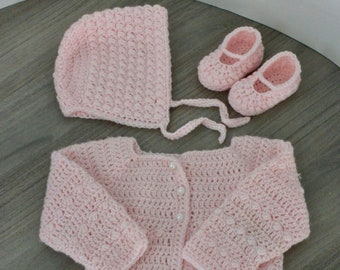 Ensemble de motifs au crochet pour bébé Little Bean, cardigan pour bébé, chaussons pour bébé, bonnet pour bébé (MODÈLE UNIQUEMENT)