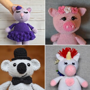 Amigurumi Patterns Bundle PATTERNS ONLY Bear, Koala, Doll, Pig, Unicorn, Owl, Dinosaur, Cat, Fox, Wolf image 3