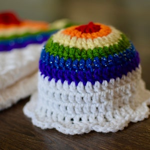 レインボーベビーハット（パターンのみ）ビーニー、かぎ針編みのサンハット、サンハット