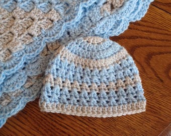 Bonnet en crochet bleu pour bébé garçon (MODÈLE UNIQUEMENT)