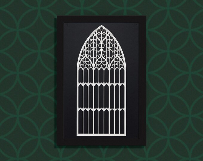 York Minster Great East Window - layered paper sculpture - 13”x19” wood frame, portrait orientation