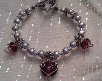 NECKLERY...and more! Bracelet-red heart and silver