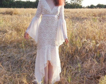 Long Sleeve Wedding Dress Bohemian Lace S Country