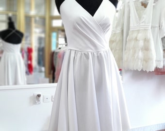 Short wedding dress white silk satin, alternative wedding dress, Simple bridal dress open back wedding dress