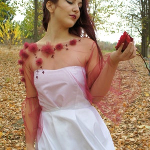 Burgundy tulle top, Wedding cover up, Bridal separate top, Boho bridal top, Tulle bridal top, Mesh top, Sheer wedding cover, Long sleeves