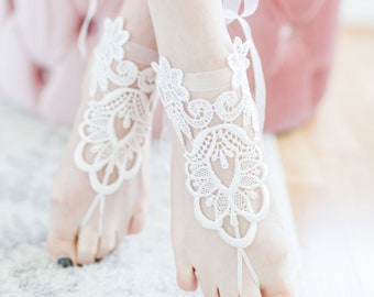 Lace Barefoot Sandals, Foot Jewelry, Boho footless sandal, Beach wedding, Anklets, Beach wedding shoes, Rustic wedding, Bridal Accessories