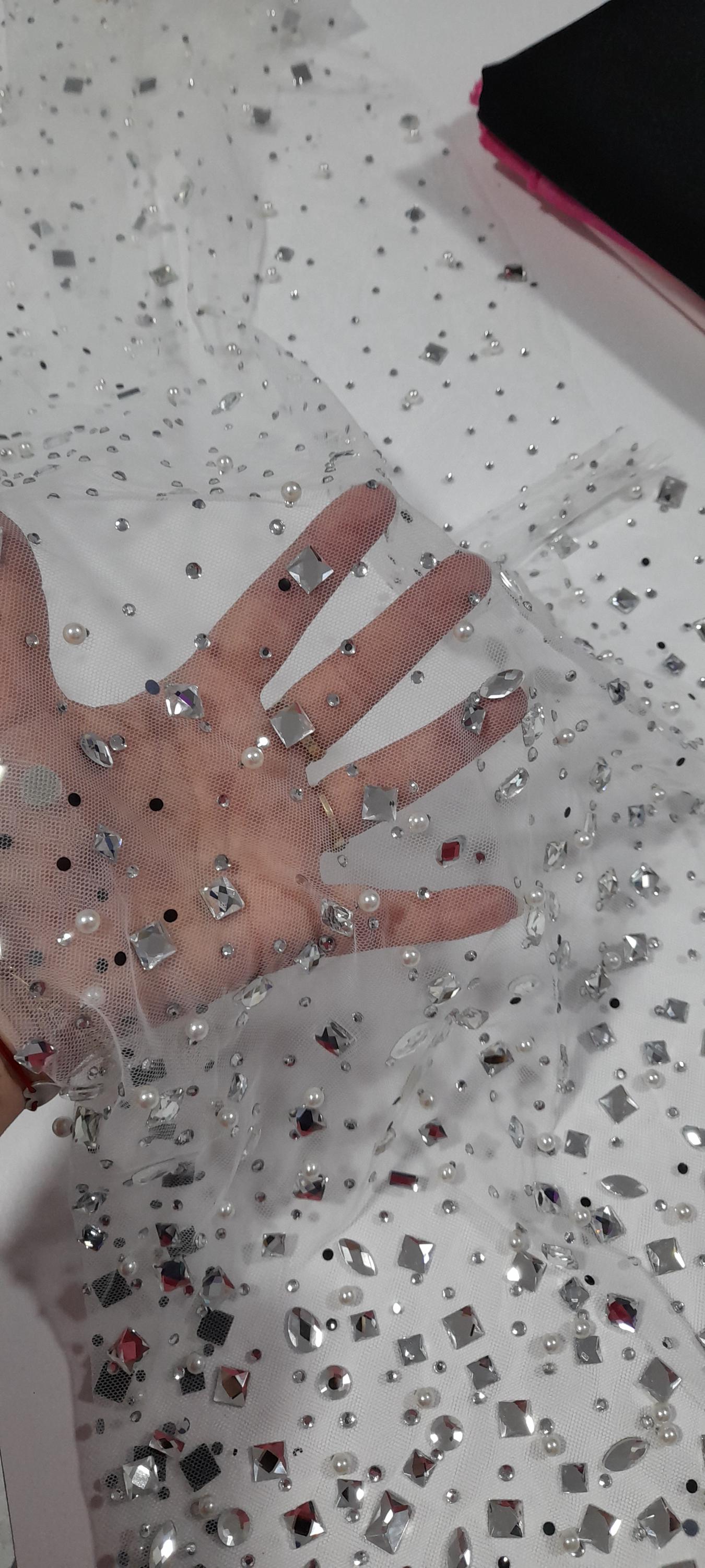 Guanti con strass incastonati, nero | Intrend