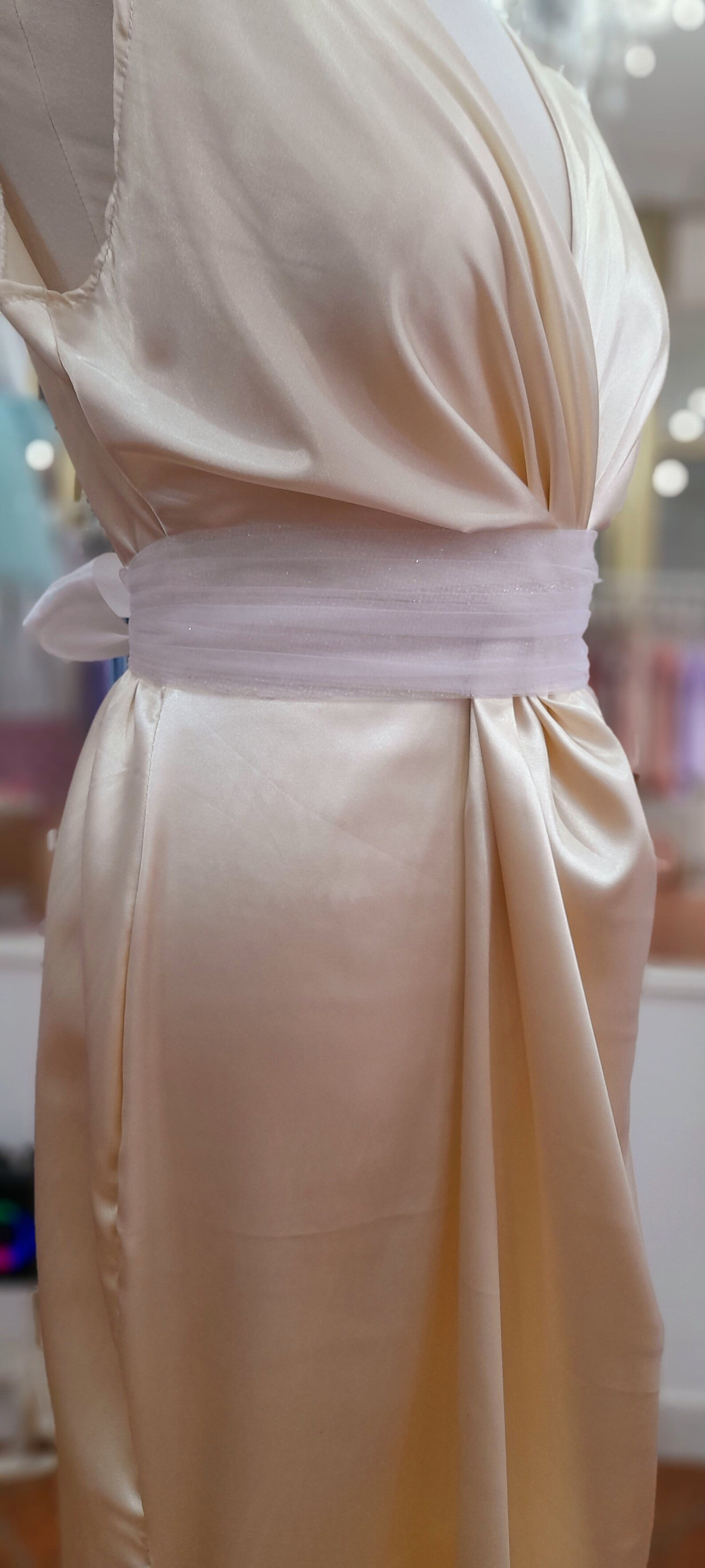 Satin and Tulle dress with Sparkly Rhinestone belt with satin sash Style #208 main image 1