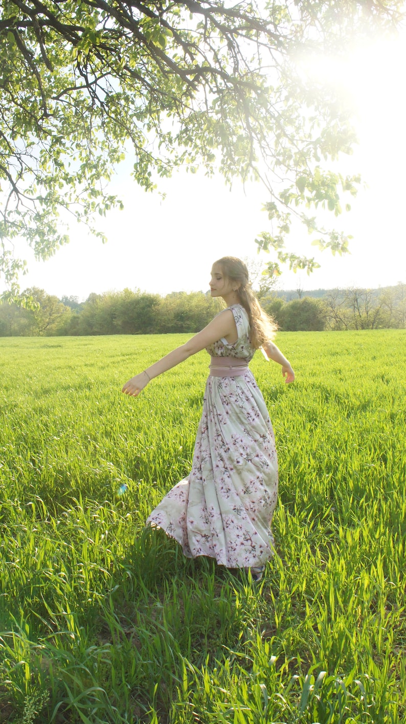 Flowy Satin Dress With Wrapped Belt Flowy Maxi Dress Satin Etsy