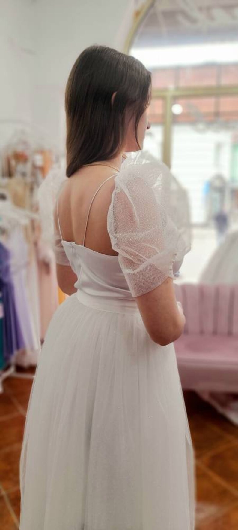 Bridal Stary Glitter Puffy Add on Wedding Dress Sleeves Ivory Short