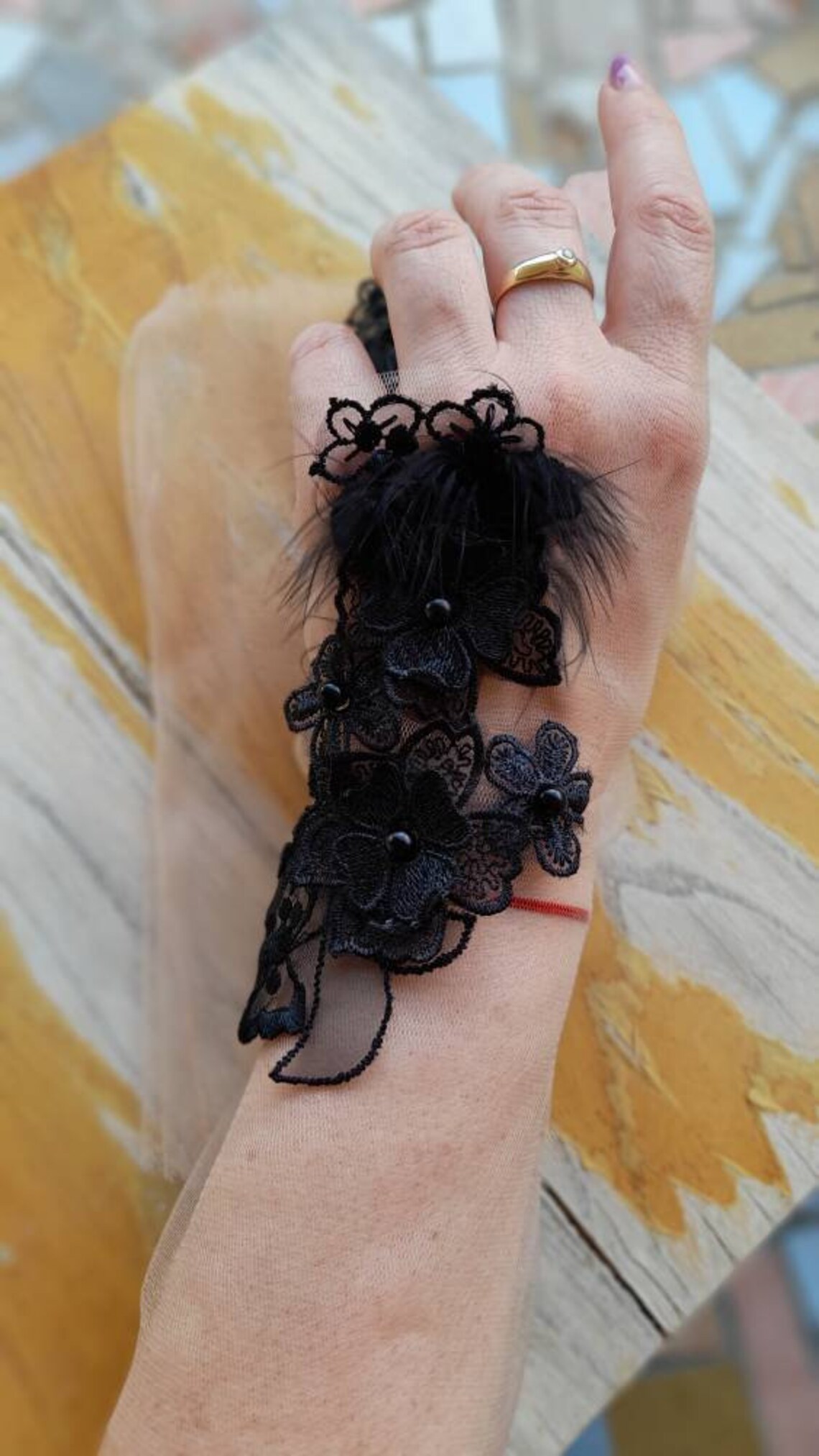 Bridal tulle Black lace mesh gloves Fingerless wedding gloves Etsy