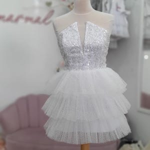 Ruffled Little White Dress – Mini Cocktail Dress for Parties & Bridal Shower