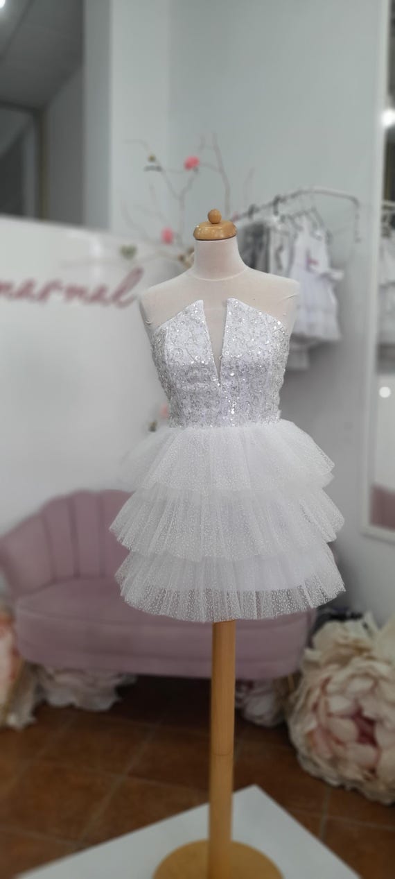 Ruffled Little White Dress  Mini Cocktail Dress for Parties & Bridal Shower  - Etsy Canada