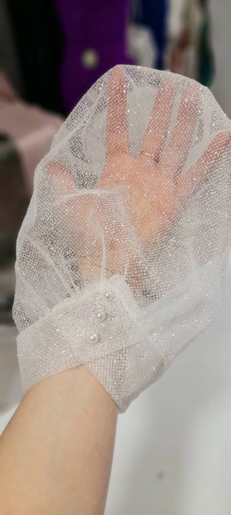 Bridal Stary Glitter Puffy Add on Wedding Dress Sleeves Ivory Short