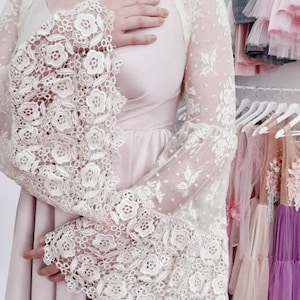 Bohemian bolero, Long lace bell sleeves, Wedding separate top Bridal jacket Boho Wedding lace bolero floral pattern wedding dress