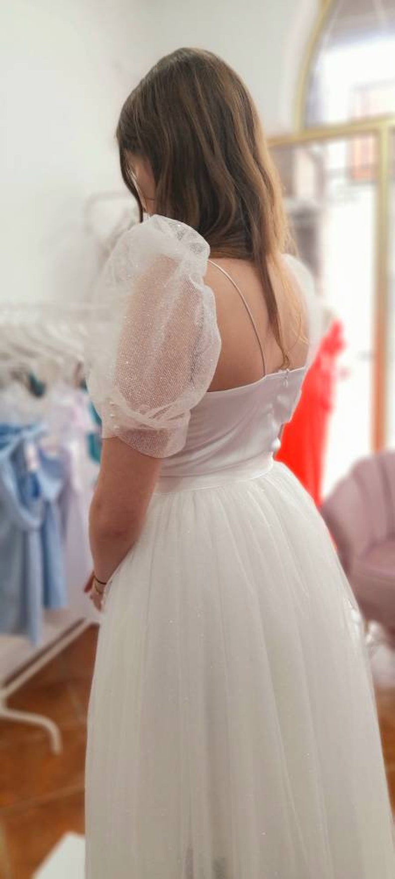 Bridal Stary Glitter Puffy Add on Wedding Dress Sleeves Ivory Short