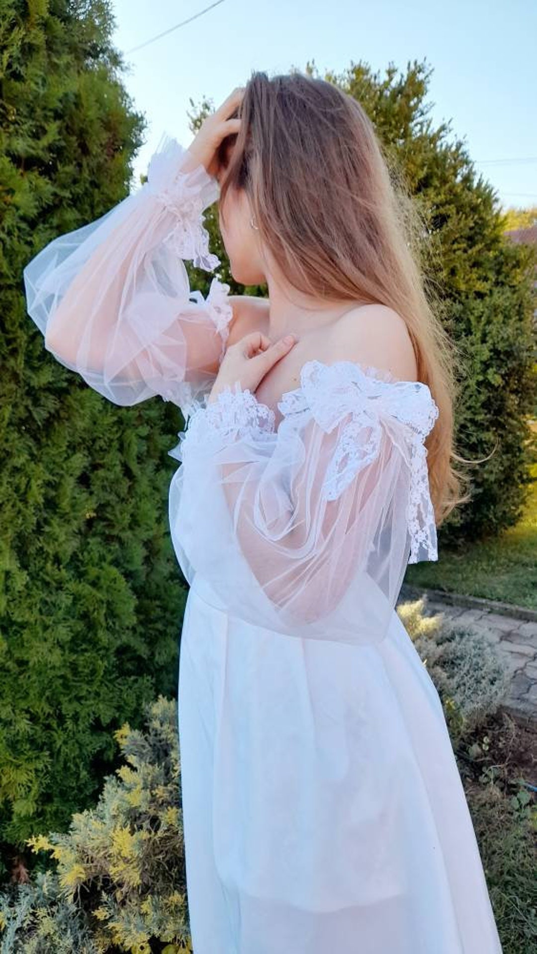 Detachable Ruffle Lace Tulle Sleeves: Bridal Wedding Dress