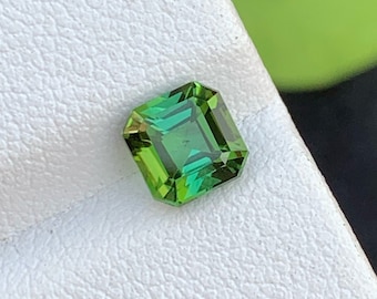 Bluish Green Tourmaline Gemstone: 1.20 CT Square Ascher Cut