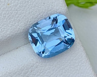 Santa Maria Aquamarine Gemstone: 3.20 CT Cushion Cut, Brazil
