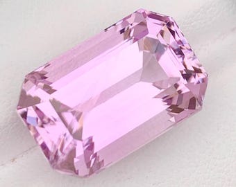 24.95 CT Faceted Pink Kunzite Gemstone: Emerald Cut, Afghanistan