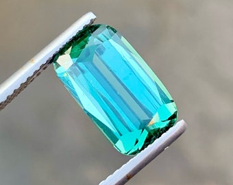 Bluish Green Tourmaline Gemstone: 4.65CT Faceted Cushion Cut, Afghanistan