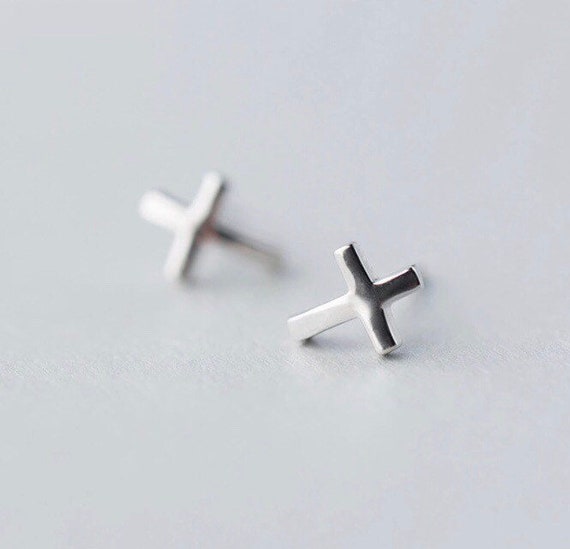 Solid Silver Cross Stud Earrings | Etsy