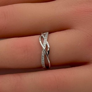 5mm Weave Infinity Twisted Midi Band Round Diamond CZ Eternity 925 Sterling Silver Wedding Band Engagement Bridal Stacking Crisscross