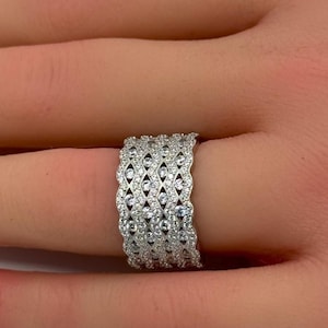 12mm Wide Half Eternity Ring Round Simulated Ruby CZ 925 Sterling Silver Eternity Stackable Pave Vintage Art Deco Bridal Anniversary Promise