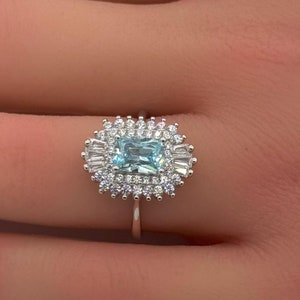 1.00 Carat Emerald Cut Halo Baguette Round Art Deco Wedding Engagement Bridal Ring these Diamond Simulate 925 Sterling Silver
