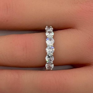 4mm 7-Stone Art Deco Band Round Diamond CZ Half Eternity Stackable Band 925 Sterling Silver Wedding Band Engagement Bridal Stacking