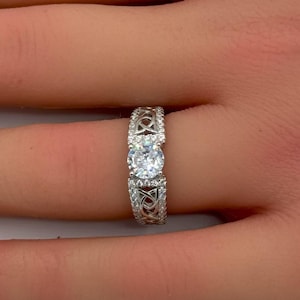 1.00 Carat Round Cut Split Celtic Art Deco Engagement Ring Round Diamond Simulate 925 Sterling Silver Choose Center Stone Color