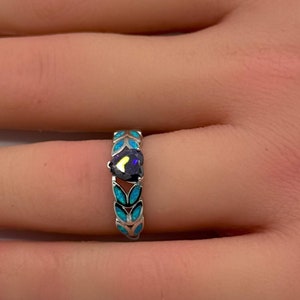 0.74 Carat Heart Amethyst Lab Blue Opal Art Deco Wedding Engagement Bridal Promise Ring 925 Sterling Silver Choose Center Stone Color