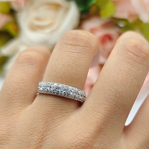 5mm Half Eternity Art Deco Wedding Band Princess Round Diamond CZ Eternity Stackable Band 925 Sterling Silver Band Engagement Bridal Stack