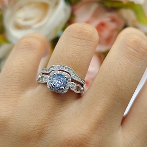 1.00 Carat Round Diamond CZ Two Piece Vintage Wedding Engagement Anniversary Bridal Set Ring Band  925 Sterling Silver Gift