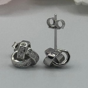 8mm Art Deco Love Knot Earrings Wedding Engagement Bridal Stud Earrings Diamond CZ 925 Sterling Silver Simulated Diamond Bridesmaid Gift